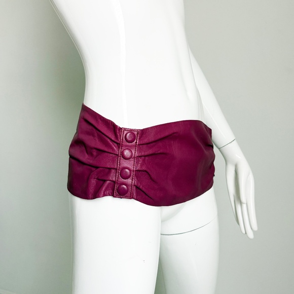 Vintage Norma Kamali Wide Leather Belt with Snaps Made in Italy Size L Retro 80s - Picture 15 of 17